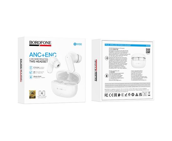 Беспроводные наушники Borofone BW96 ANC+ENC белые Наушники