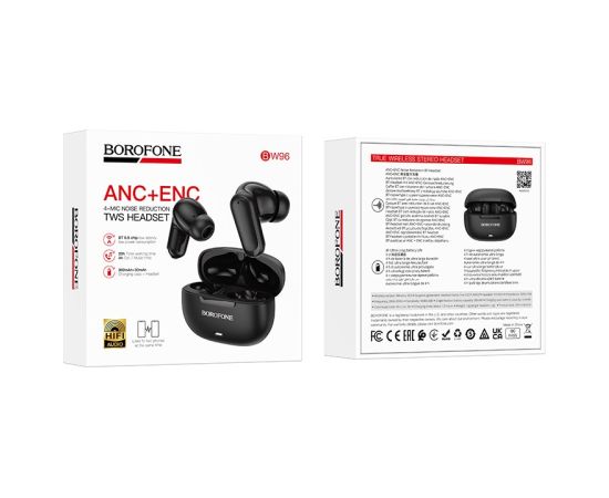 Wireless headphones Borofone BW96 ANC+ENC black Austiņas