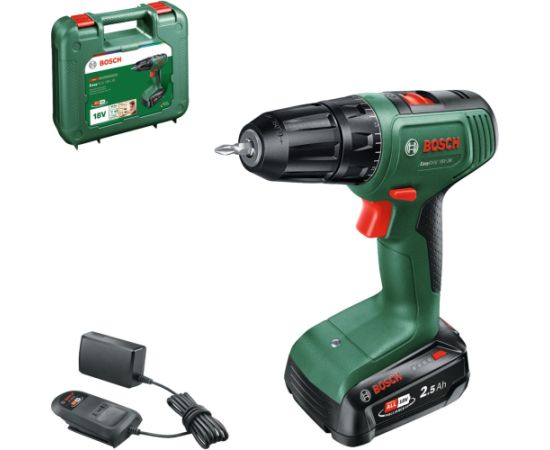 Bosch Powertools cordless drill/driver EasyDrill 18V-38 (green/black, Li-ion battery 2.5Ah, case, POWER FOR ALL ALLIANCE) Jaunumi -Dārzam