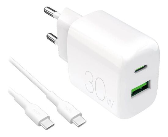 Puro Pro Lite Charger + USB-C cable, 30W, white - Power adapter Telefonu lādētāji 220v