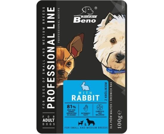Slapjā barība suņiem Super Beno Adult Small and Medium Rabbit 100 g Barība