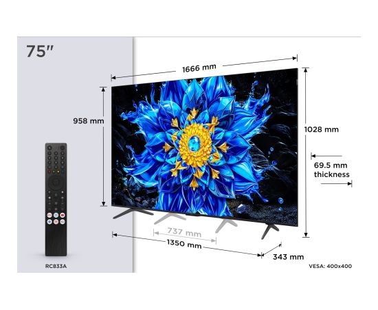 TCL P8L 75P8L TV 190.5 cm (75") 4K Ultra HD Smart TV Wi-Fi Black 450 cd/m² Televizori