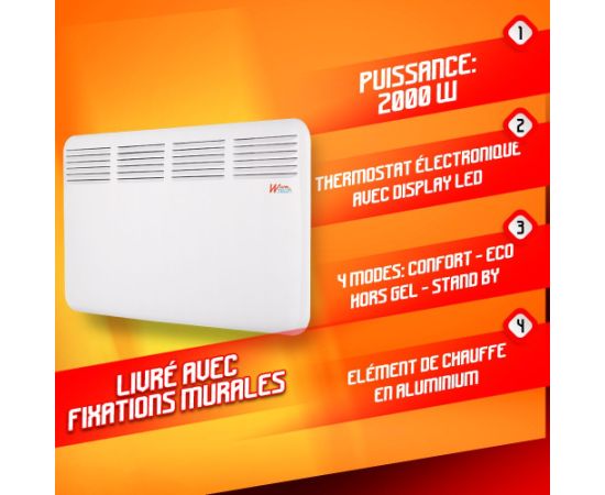Pie sienas stiprināms konvekcijas sildītājs Warmtech, 2000 W Jaunumi Sadz. tehnika