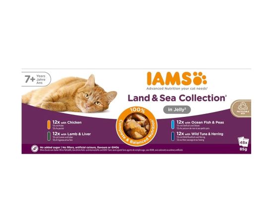 Eukanuba IAMS Senior Meat & Fish Mix in Jelly box – wet cat food – 48x85g Barība