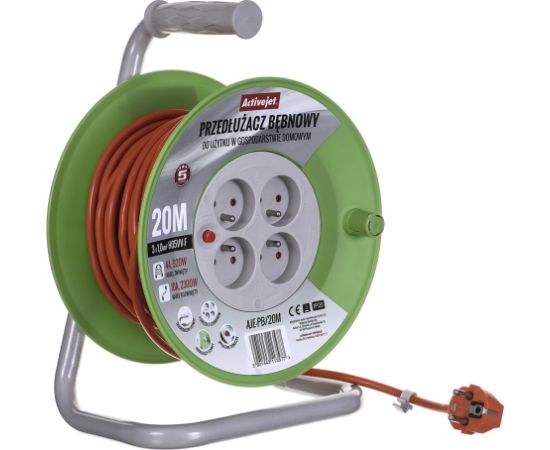Activejet AJE-PB/20M reel extension cord 20m Strāvas pagarinātāji