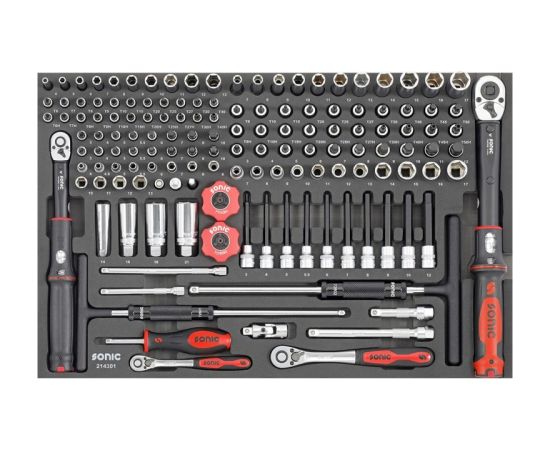 Instrumentu komplekts Sonic Equipment 214301; 1/4''; 3/8''; 143 gab. Mehāniskie instrumenti