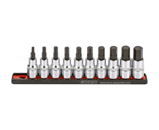 Muciņu ar uzgaļiem komplekts Sonic Equipment 301002; 1/2''; SAE; HEX; 10 gab. Mehāniskie instrumenti