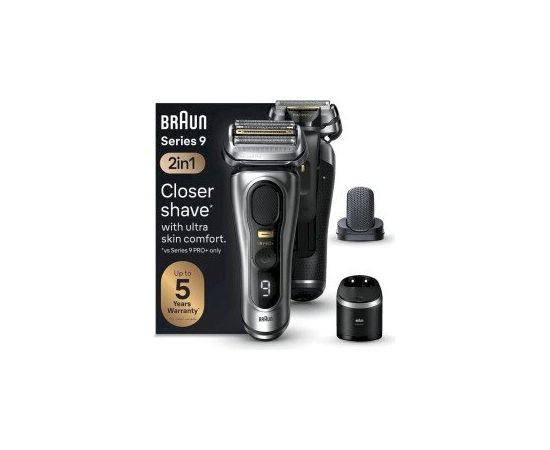 Elektriska skuvekļa BRAUN Series 9 Pro+ 9597cc — folijas skuveklis, sudraba/melnā krāsā, ar uzlādes futlāri Skuvekļi vīriešiem