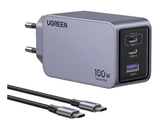 UGREEN Nexode Pro 100W GaN Charger with USB-C Cable Telefonu lādētāji 220v