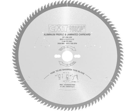 Griešanas disks alumīnijam CMT 297; 400x3,8x32; Z108; -6° Zāģripas