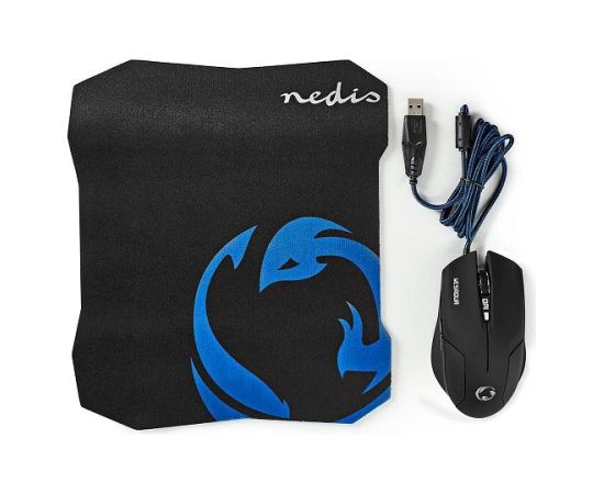 Nedis GMMP100BK Комплект игровой мыши и коврика для мыши 1600DPI / 1,5м Мыши
