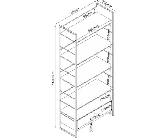 Shelf STUDY 70x30xH159cm, oak/white Новинки Для дома и сада 