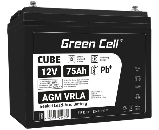 Akumulators Green Cell Cube AGM VRLA IP54 12V 75Ah Jaunumi - Datori