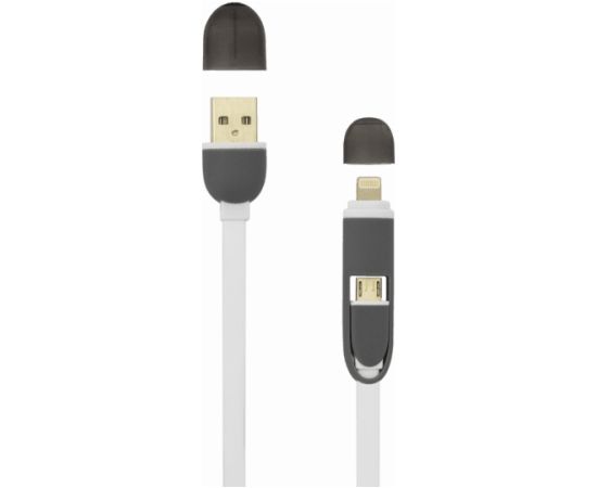 Sbox 2IN1W USB->Micro USB+IPH.5 M/M 1M white Data USB kabeļi