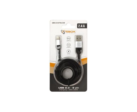 Sbox USB 2.0-8-Pin/2.4A black/silver Data USB kabeļi