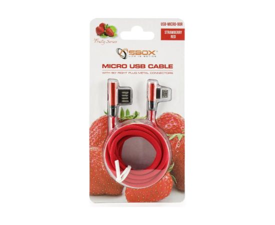 Sbox USB->Micro USB 90 M/M 1.5m USB-MICRO-90R strawberry red Data USB kabeļi