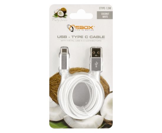 Sbox USB-TYPEC-15W USB->Type C M/M 1.5m Coconut White Data USB kabeļi