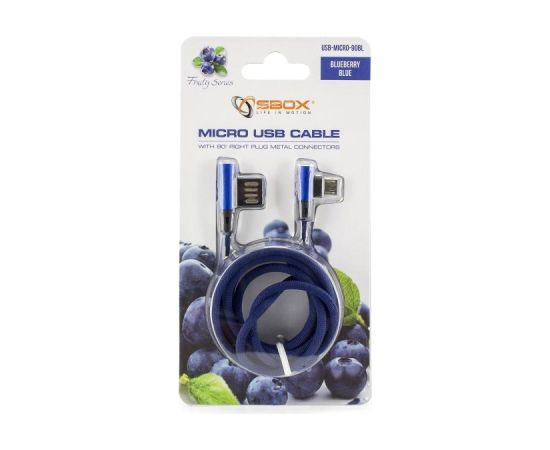 Sbox USB->Micro USB 90 M/M 1.5m USB-MICRO-90BL blueberry blue Data USB kabeļi