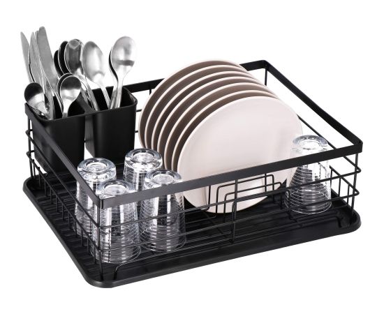 Springos Металлическая сушилка для посуды и столовых приборов 31,5x42x14,5 см с поддоном, черная, KI0134 Citi trauki
