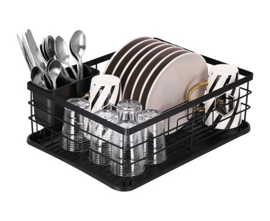 Springos Металлическая сушилка для посуды и столовых приборов 31,5x42x14,5 см с поддоном, черная, KI0134 Citi trauki