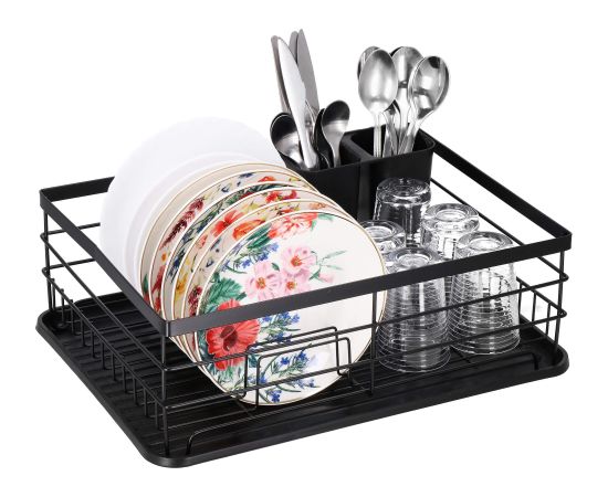 Springos Металлическая сушилка для посуды и столовых приборов 31,5x42x14,5 см с поддоном, черная, KI0134 Citi trauki