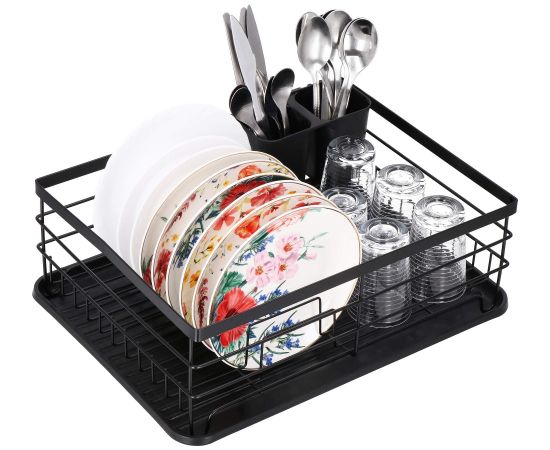 Springos Металлическая сушилка для посуды и столовых приборов 31,5x42x14,5 см с поддоном, черная, KI0134 Citi trauki