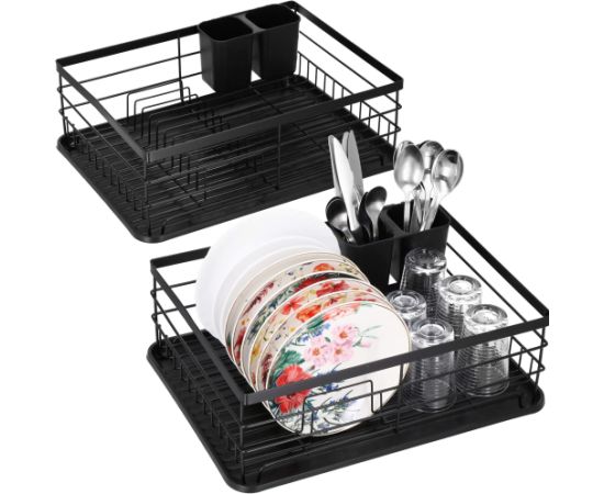 Springos Металлическая сушилка для посуды и столовых приборов 31,5x42x14,5 см с поддоном, черная, KI0134 Citi trauki