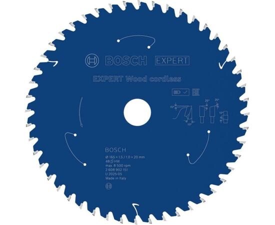 Griešanas disks kokam Bosch EXPERT; 165 x 1,5/1 x 20 mm; Z48 Zāģripas