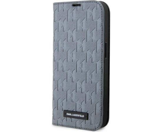 Karl Lagerfeld KLBKP14XSAKLHPG Saffiano Monogram Book Case Aizsargapvalks priekš iPhone 14 Pro Max 6.7" / sudraba Neoriģinālie Maciņi
