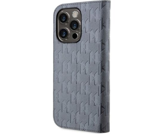 Karl Lagerfeld KLBKP14XSAKLHPG Saffiano Monogram Book Case Aizsargapvalks priekš iPhone 14 Pro Max 6.7" / sudraba Neoriģinālie Maciņi