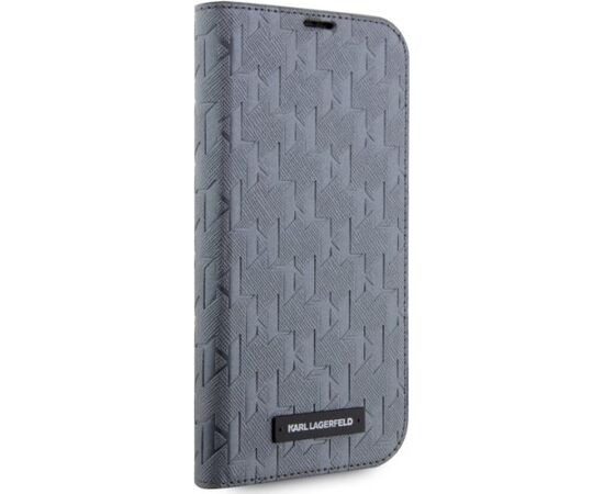 Karl Lagerfeld KLBKP14XSAKLHPG Saffiano Monogram Book Case Aizsargapvalks priekš iPhone 14 Pro Max 6.7" / sudraba Neoriģinālie Maciņi