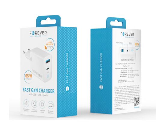 Forever TC-06 GaN Адаптер PD / QC / 1x USB-C / 1x USB / 65W Зарядные устройства