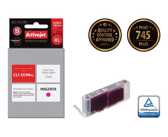 Activejet ACC-551MN Canon CLI-551M; Supreme; 15 ml; MAGENTA) Tintes printeru izejmateriāli