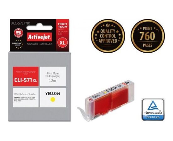 Activejet ACC-571YNX (Canon CLI-571Y XL Supreme 12 ml Y) Tintes printeru izejmateriāli