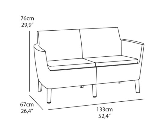 Keter Dārza dīvāns divvietīgs Salemo 2 Seater Sofa brūns Dārza krēsli