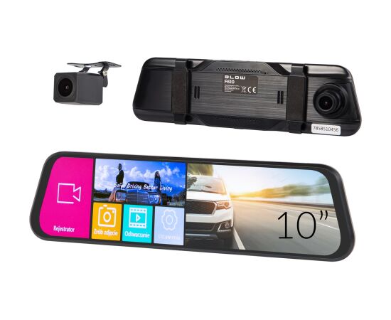BLACKBOX DVR F610 BLOW video recorder, 10" screen mirror + reversing camera Video reģistratori