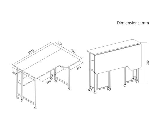 Maclean Folding Desk/Table, White, Mobile, 100x73 cm, max. 50 kg, Corner, L-Shaped, MC-126 L/W Jaunumi -Dārzam