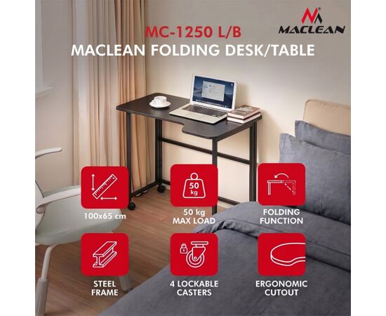 Maclean Folding Desk, Black, Mobile, 100x65 cm, max. 50 kg, Corner, L-Shaped, MC-1250 L/B Jaunumi -Dārzam