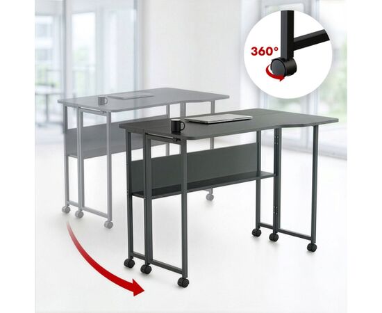 Maclean Folding Desk/Table, Black, Mobile, 100x73 cm, max. 50 kg, Angled, L-Shaped, MC-126 L/B Jaunumi -Dārzam