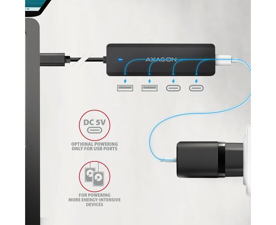 I/O HUB USB-C TRAVEL/0.19M HUE-C2C AXAGON Usb HUB