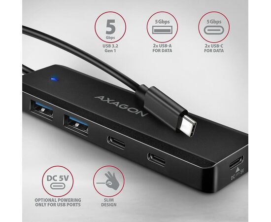 I/O HUB USB-C TRAVEL/0.19M HUE-C2C AXAGON Usb HUB