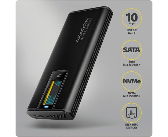 SSD ACC ENCLOSURE M.2 NVME/SATA USB-C EEM2-SD2B AXAGON Аксессуары для компонентов
