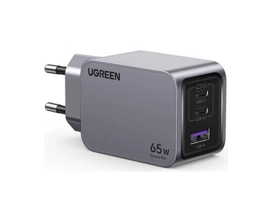 Ugreen   Nexode Pro USB-A+2 USB-C 65W Mini GaN Fast Charger Set Grey Telefonu lādētāji 220v