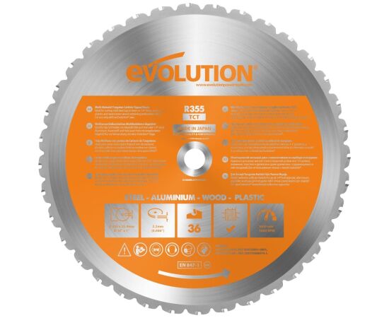 Griešanas disks Evolution EVO-355-MULTI; 355 mm; Z36 Zāģripas