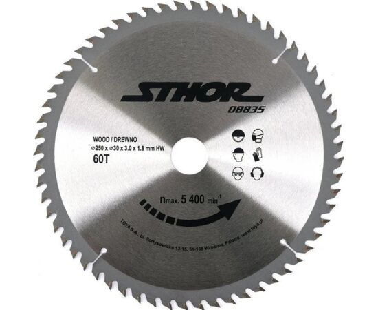 Griešanas disks kokam Sthor 08835; 250x30 mm; Z60 Zāģripas