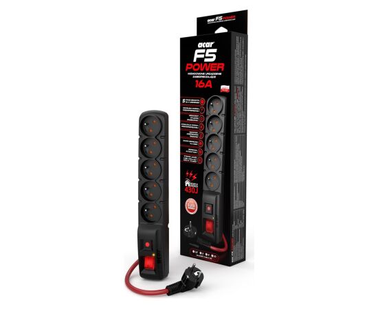 Acar F5 Power strip 16A (1,5m; black) Strāvas pagarinātāji