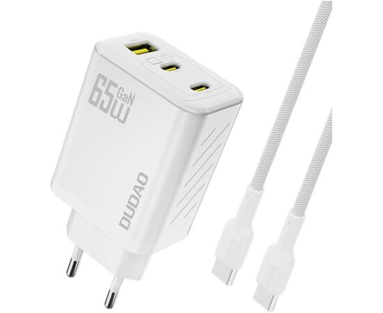 Charger Dudao A29C GaN 65W 2xUSB-C/USB-A + USB-C to USB-C cable 1.0m white Telefonu lādētāji 220v