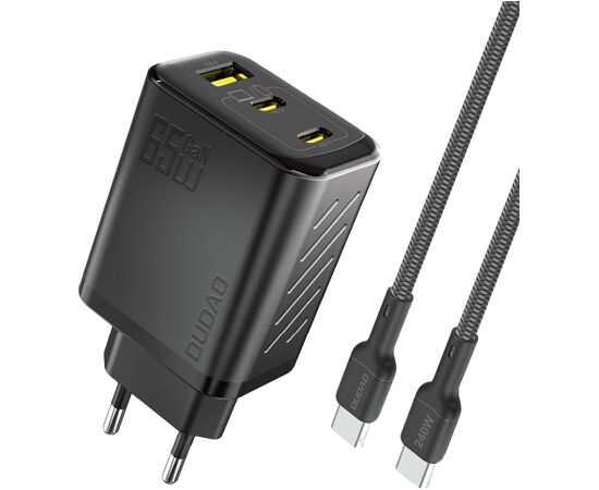Charger Dudao A29C GaN 65W 2xUSB-C/USB-A + USB-C to USB-C cable 1.0m black Telefonu lādētāji 220v