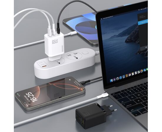 Charger Dudao A29C GaN 65W 2xUSB-C/USB-A + USB-C to USB-C cable 1.0m black Telefonu lādētāji 220v