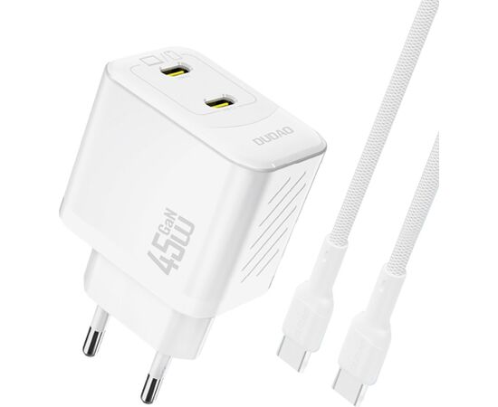 Charger Dudao A28PC GaN 45W 2xUSB-C + USB-C to USB-C cable 1.0m white Telefonu lādētāji 220v
